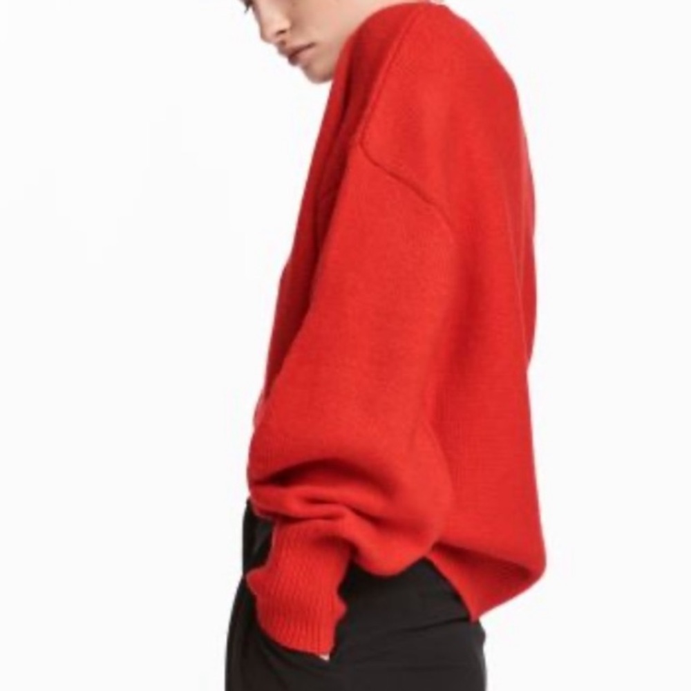 H&M Wool Blend Red Balloon Sleeve Crewneck Sweater